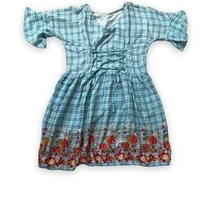 Blue floral dress with plaid